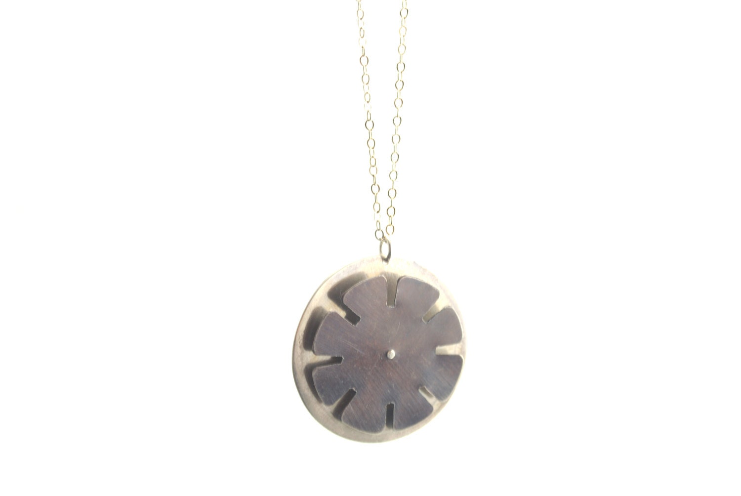 Handmade Jewelry. Stelring Silver Kinetic Pinwheel Necklace. Contemporary Designer Jewelry