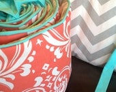 Custom Crib Bedding - 2 piece Set - coral grey and aqua