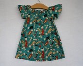 Girls Dress with Alexander Henry's Kitty Kokeshi Fabric- Size 12-18 months. Custom sizes available