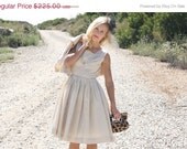 20% Off MEMORIAL DAY SALE Vtg 1950s 50s Tan Floral Embroidered Shelf Bust Dress w/ Matching Jacket S