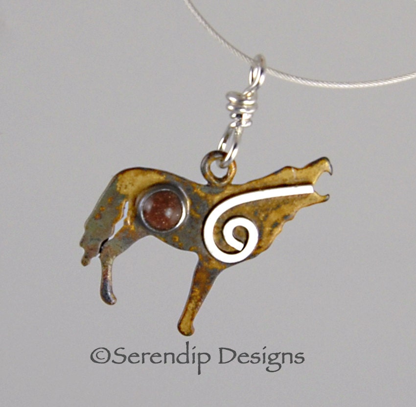 Silver Spiral Wolf Necklace with Goldstone