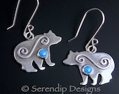 Silver Bear Earrings with Spirals and Denim Lapis Lazuli