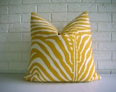 Mustard Pillow Cover - Zebra Print Throw - Yellow White Animal Print - Modern Eclectic Decor