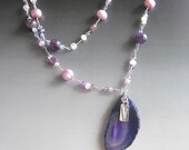 Lilacs in Bloom ... Druzy Amethyst , Pearl, Rose Quartz, moonstone and Sterling Silver Necklace