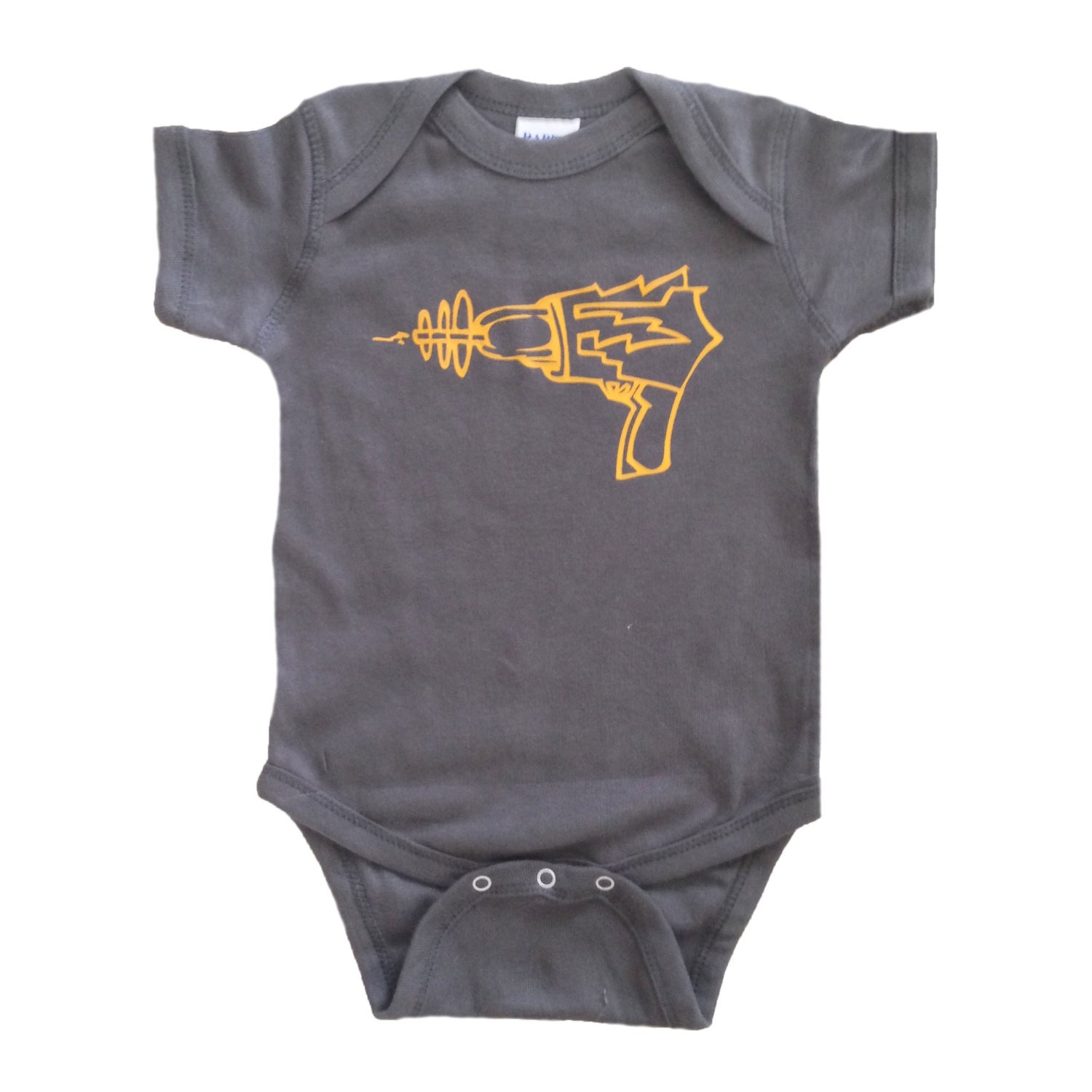Ray Gun - One Piece Color Bodysuit - Charcoal Gray and Golden Yellow Ray Gun - For your little sci fi geek - baby and toddler clothes