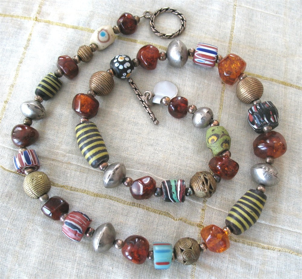 Amber and Rare Trade Beads in African necklace