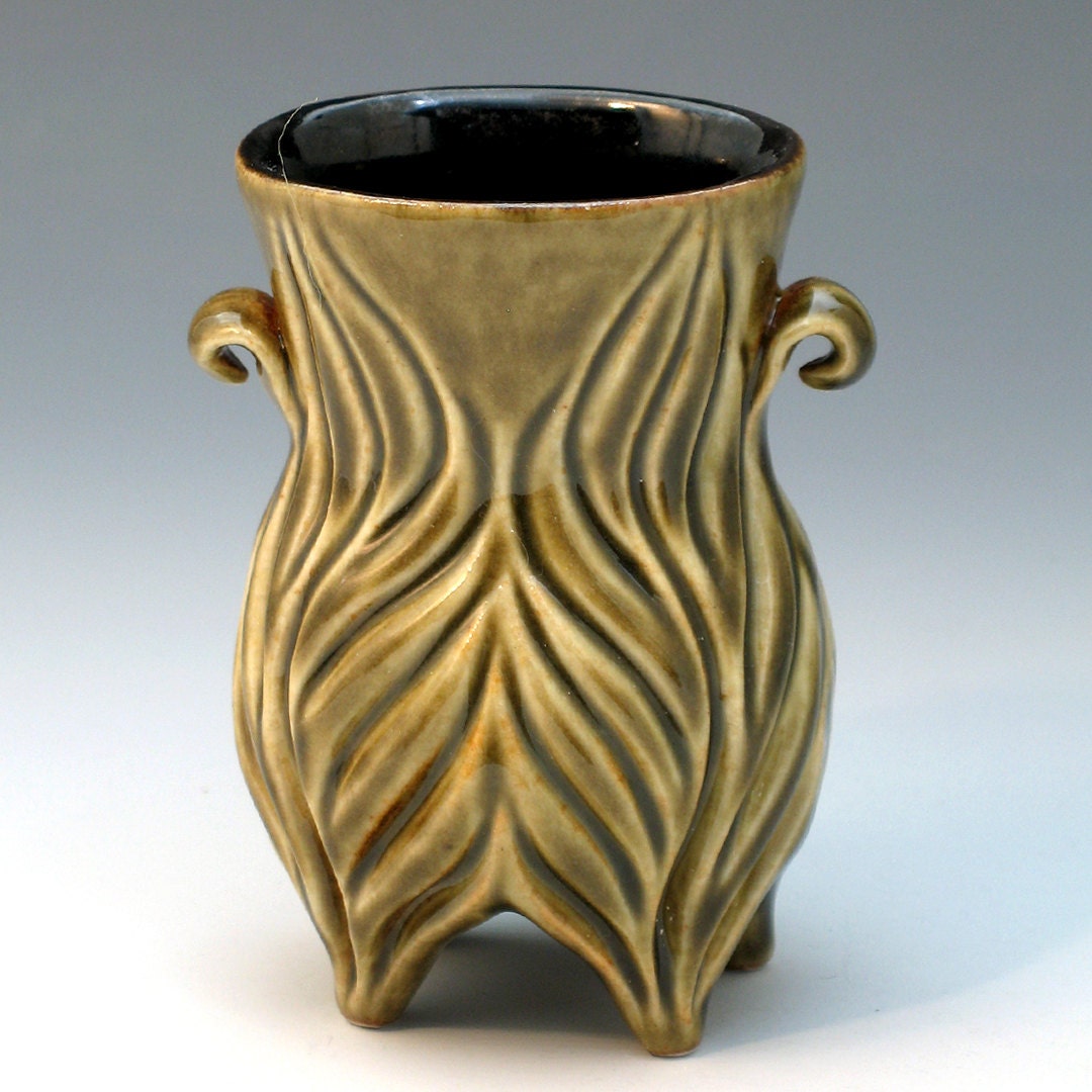 Petite glossy olive celadon porcelain vase