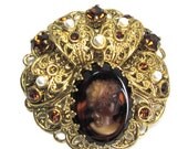 BIG SALE Made in Germany Signed Art Glass Cameo Brooch, Edwardian Victorian, Art Nouveau