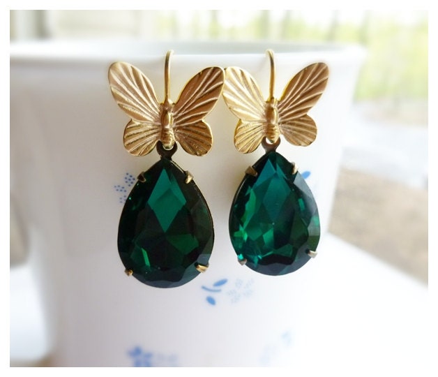 Emerald Butterfly Earrings - May Birthstone