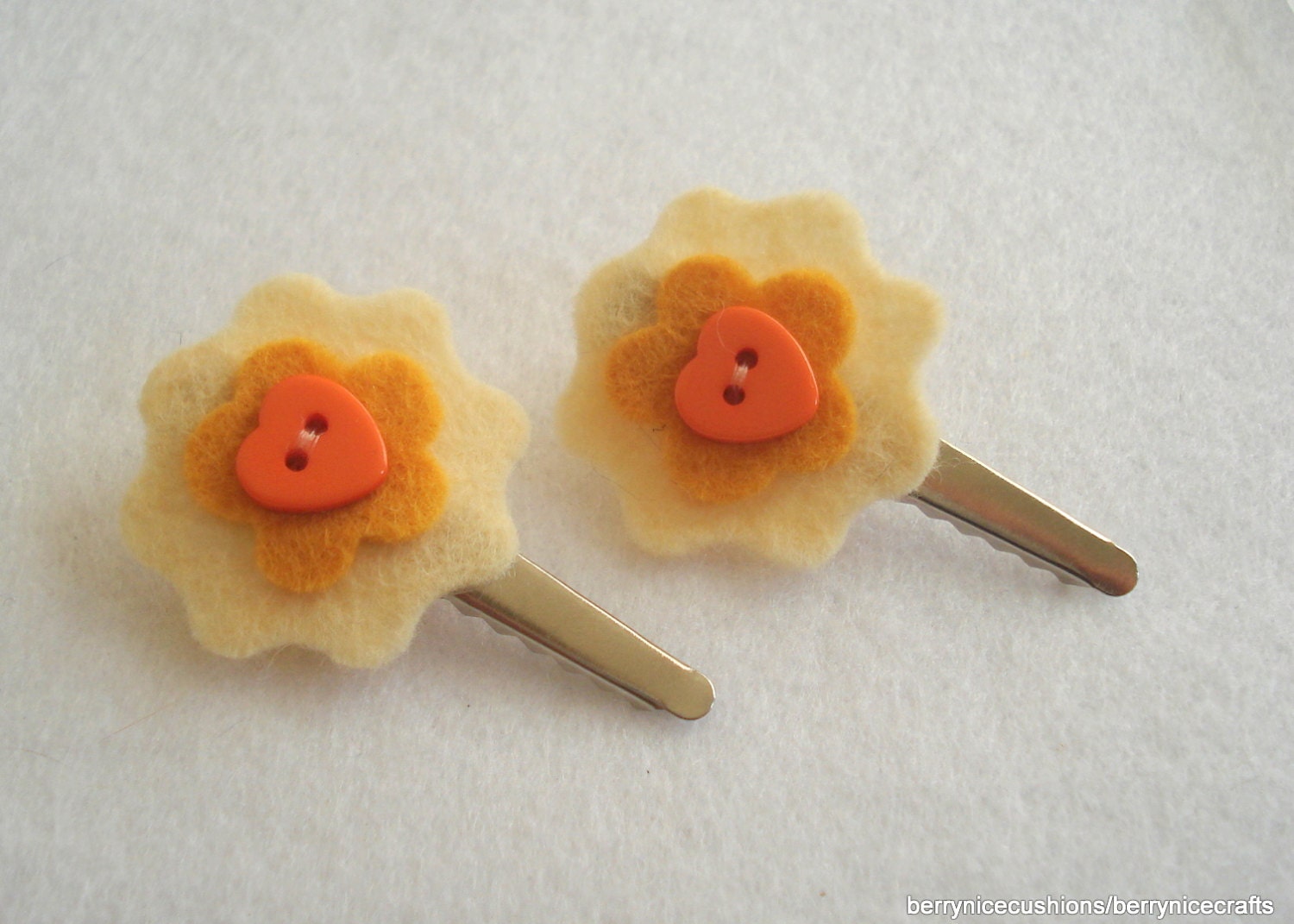 Two Yellow and Orange Felt Flower Hair Clips Pack of 2 Yellow Hair Slides