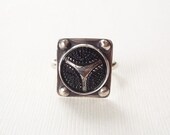 Art Deco Ring. Black Vintage Glass Button in Sterling Silver Ring. Statement Jewelry