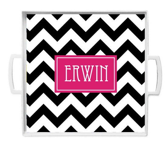 Personalized Melamine Tray- Chevron Design with Monogram/ Family Name