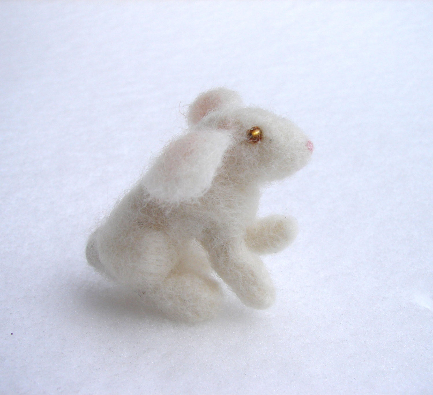 Needle Felted Rabbit, White Wool - spring waldorf bunny nature table decoration, poseable