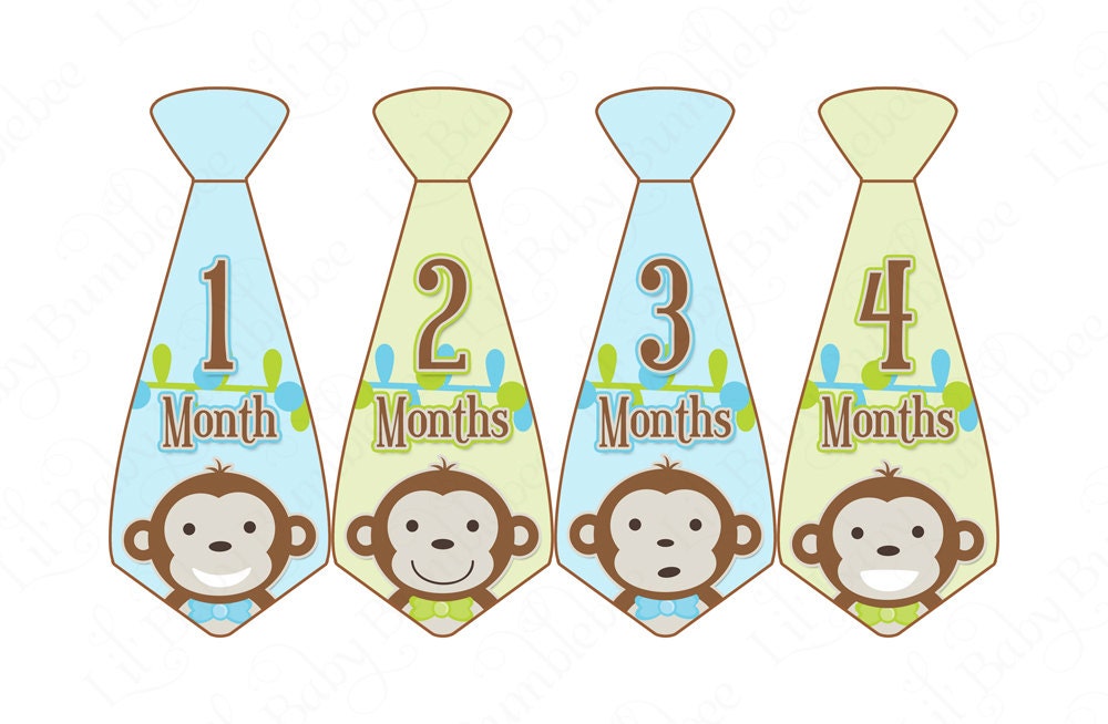 Tie Monthly Onesie Stickers for Boys - Dean - Monkeying Around, Cute Monkey Faces - Great Baby Shower Gift Photo Prop Baby Month Stickers