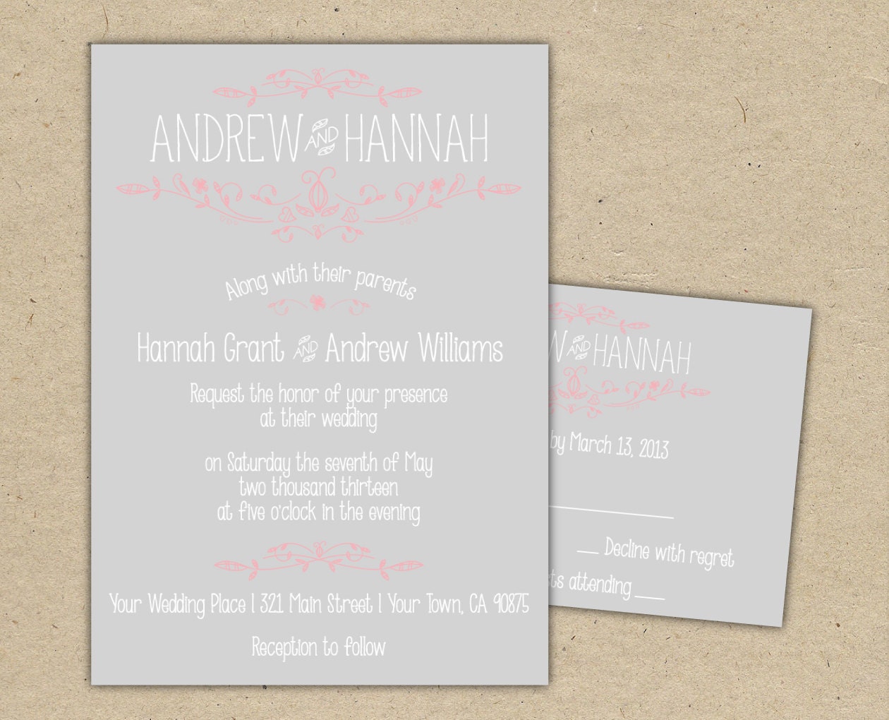 Vintage Wedding Invitation and RSVP -Printable DIY. printed country chic outdoor wedding (1054)
