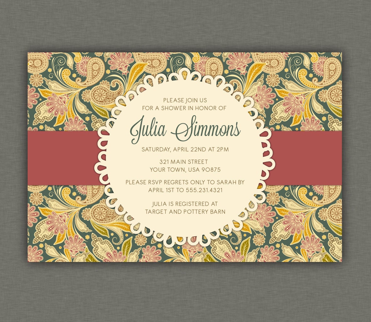 Bridal Shower Invitation or Baby Shower Invitation - Flora and Lacel. Customize. printable template. diy. Modern