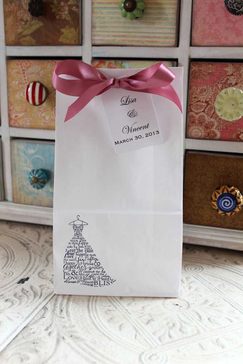 Reserved for Lucia - White Favor Bags  & Tags  -  ornate heart