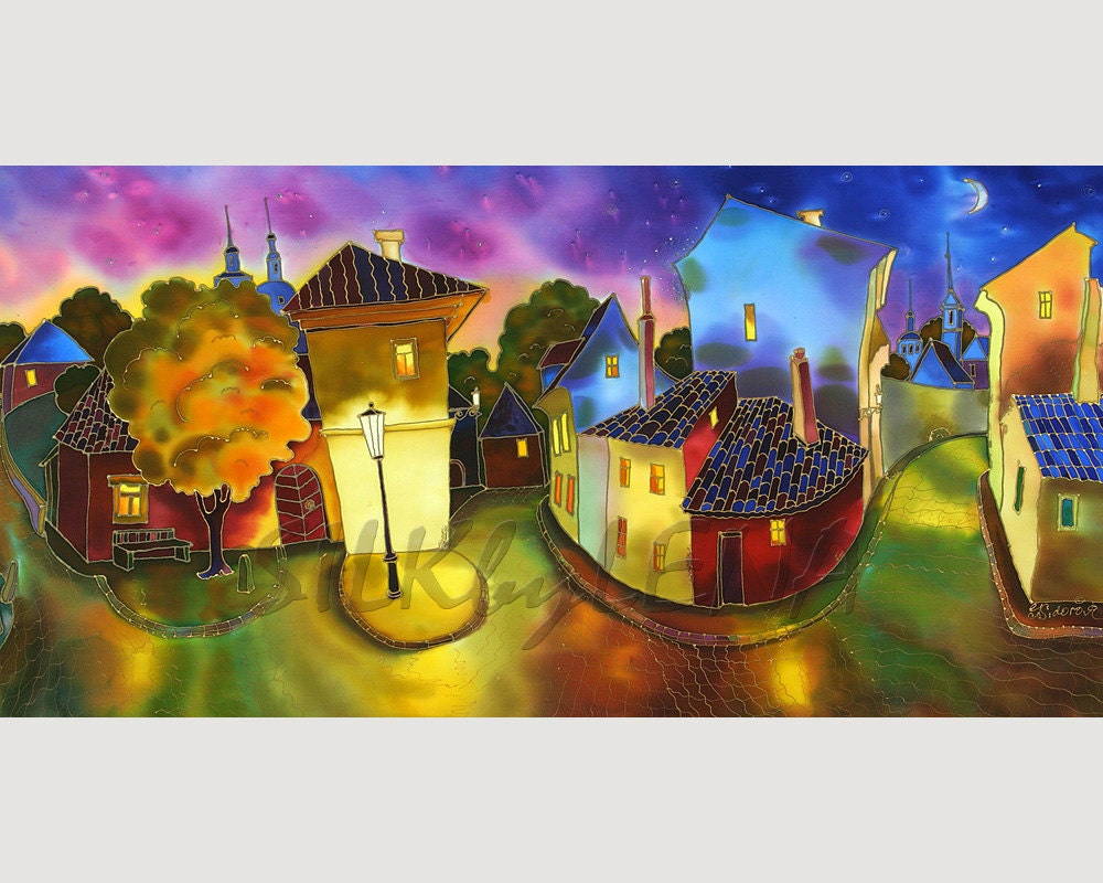 GICLEE  Print On LUSTER Paper -Of Original Painting-SILK Painting- Acrylic  Painting- Fine Art Print- Cityscape-Prague-Europe -26inX13in