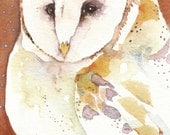 JONES barn owl totem Aceo watercolor PRINT spirit animal - Free Shipping