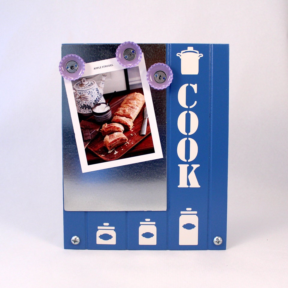 Cook's Kitchen Magnetic Recipe Holder with Bottle Cap Magnets