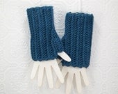 Crocheted Fingerless Gloves Mittens - denim blue - handmade Fall Fashion Winter Fashion Winter Accessories by Sandy Coastal Designs