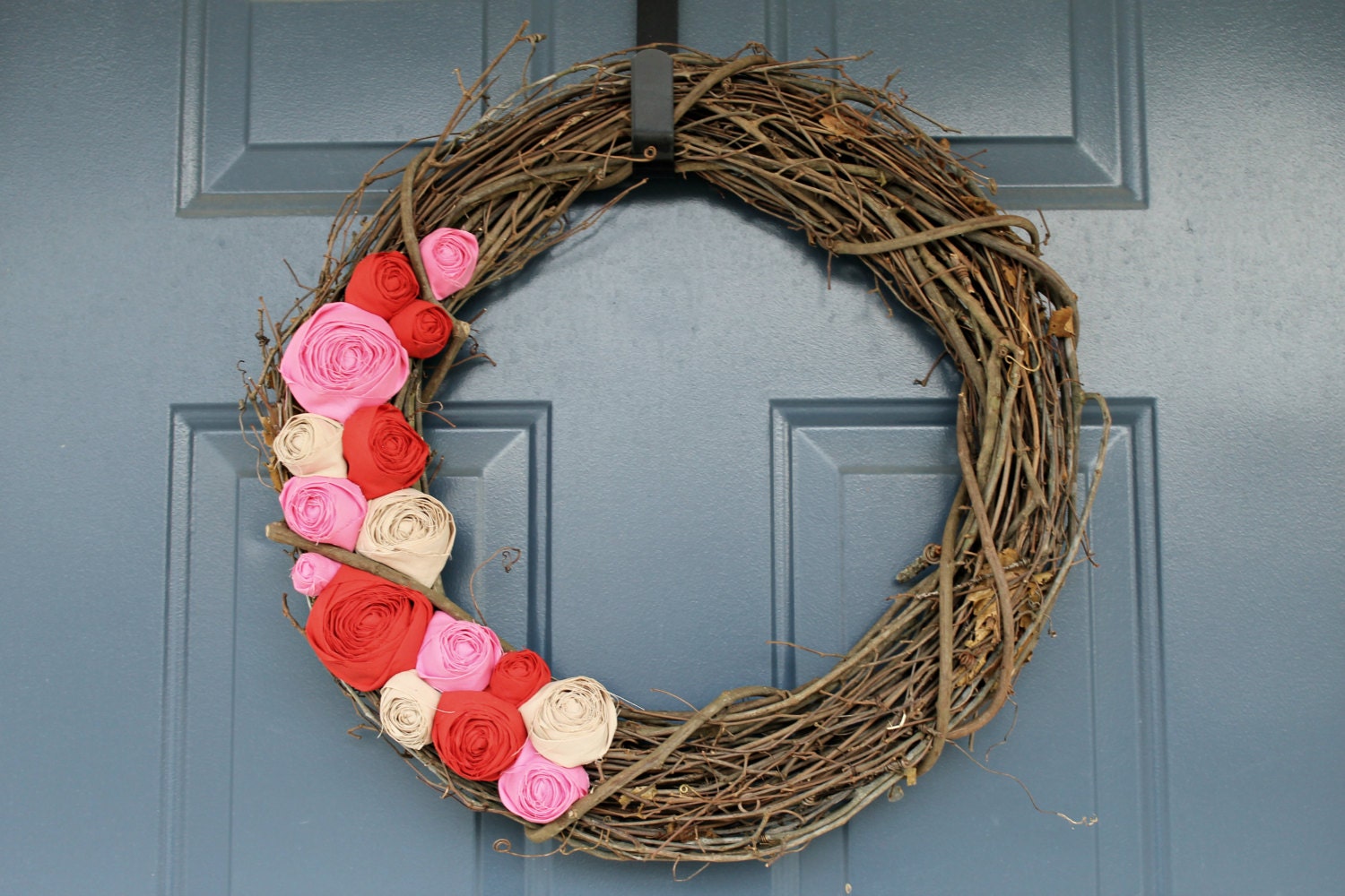 The Coraline - Fabric Rose Grapevine Wreath - 18 inch - Made to Order