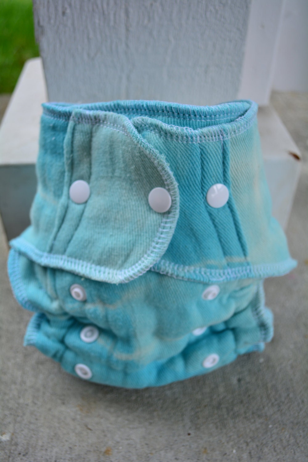 One Size Converted Prefold Cloth Diaper in Tie Dye Baby Blue