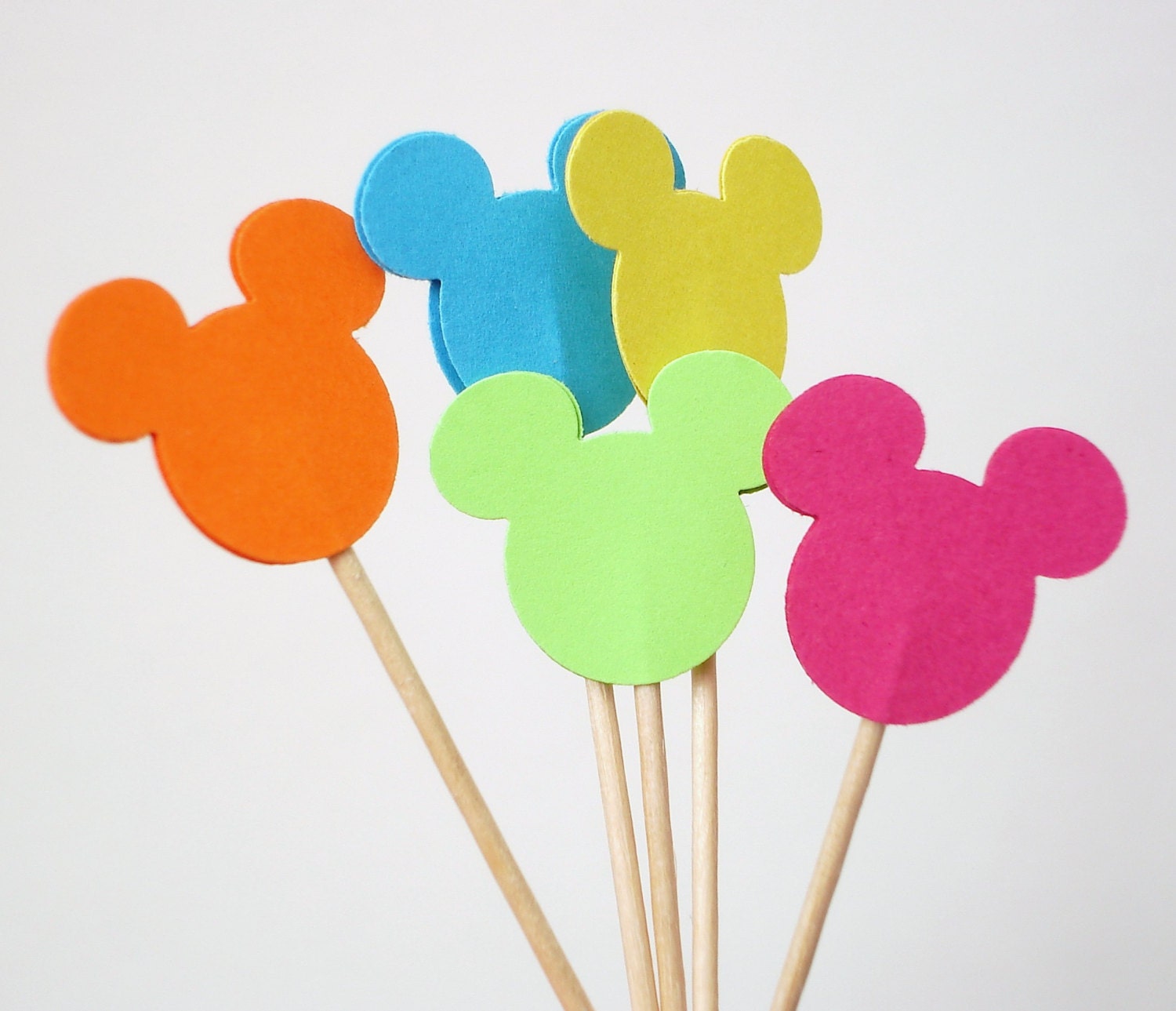 24 Mickey Minnie Mouse Party Picks, Food Picks, Cupcake Toppers, Toothpicks - yellow, pink, blue, green, orange - No949