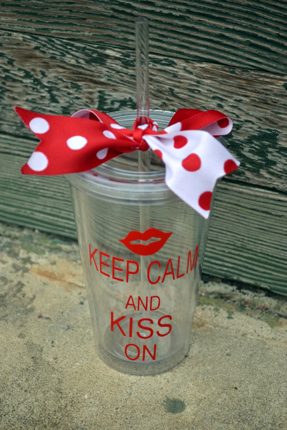 Keep Calm and KISS ON - 16oz - Tumbler cup with Lid & Straw