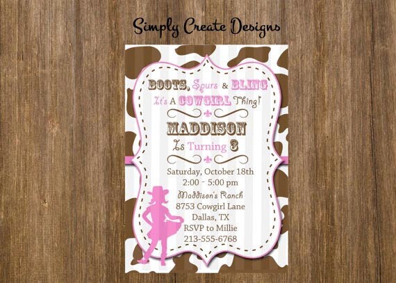 Cowgirl PERSONALIZED Invitation 5x7 Jpeg DIGITAL File Il_570xn