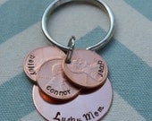 Lucky Mom Hand Stamped Key Chain with Hand Stamped Pennies