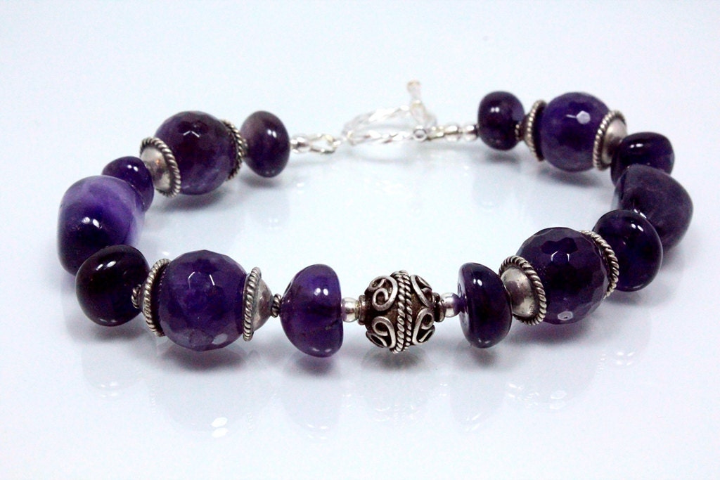 Amethyst and Sterling Silver Bracelet, February Birthstone