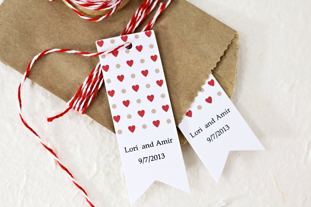 Wedding Favor Tag - Personalized Tag - Hearts and Polka Dot Tag - Pennant Tag - Bridal Shower Favor Tag, Party Favor Tag, Gift Tag