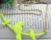 Pretty gold yellow bird family on branch pendant necklace vintage style