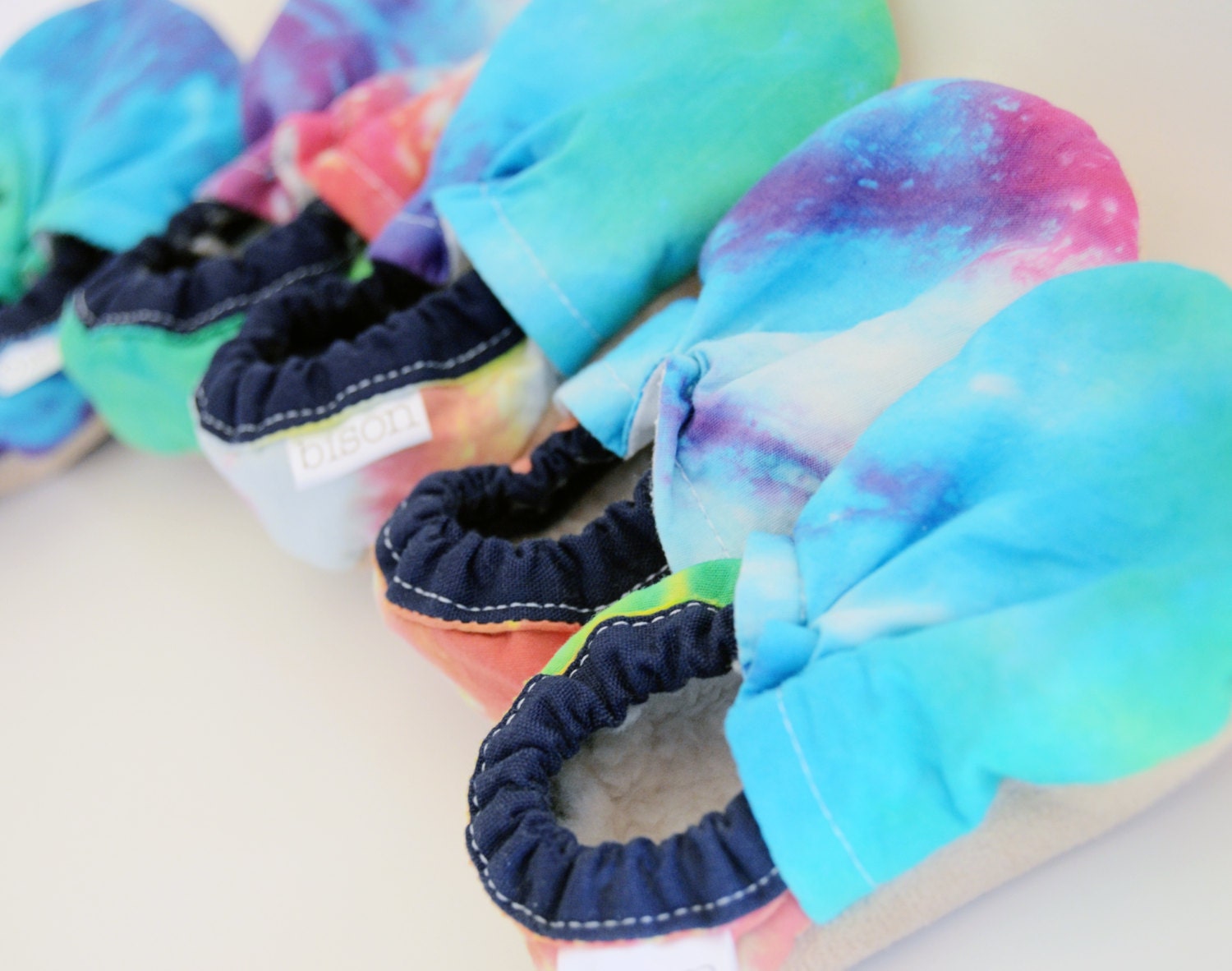 Tie Dye Bison Booties Size 18 to 24 Months toddler organic vegan cloth fabric cotton slippers