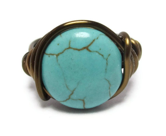 Turquoise Jewelry - Boho Ring - Wire Wrapped Jewellery - Bohemian Rings