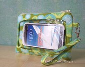 Extra Large Touch Screen Wristlet, Galaxy Note wallet, cell phone wristlet, Droid DNA case, LG intuition, fabric phone case, green