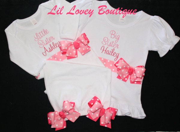 Personalized 4PC. "PINK BLESSINGS " Big Sister/Little Sister T-Shirt, Bodysuit For Baby Girl and Toddler