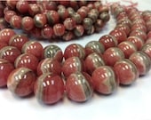 13 mm. AA Grade Rhodochrosite Stone Smooth Round Beads - 2 Pcs. (mj160)