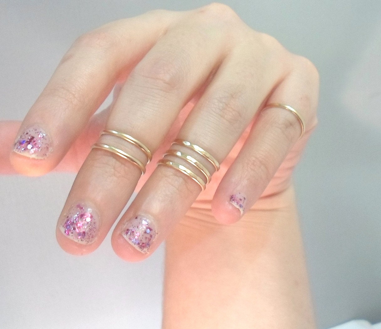 Three layering above the knuckle 14k Yellow Gold Filled Knuckle Rings
