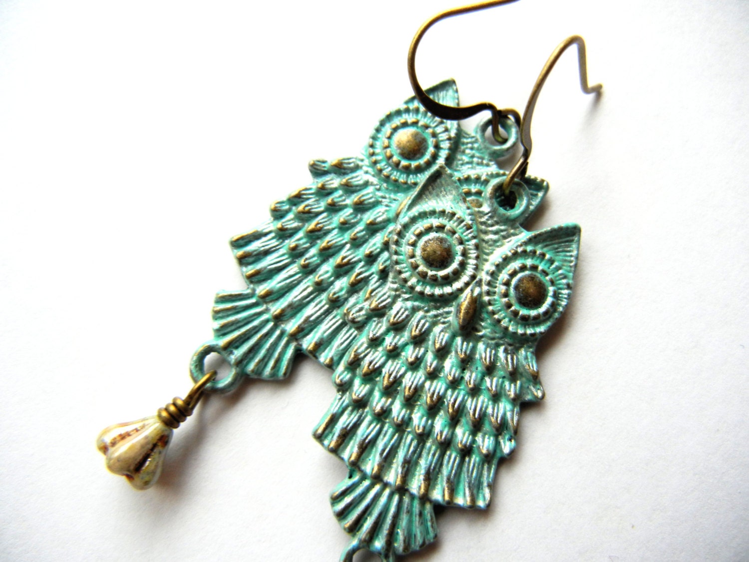 Owl Earrings, Dangle, Verdigris, Rustic, Patina, Hand Painted, Bird Earrings, Woodland, Nature Inspired, Gift for Her
