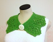 Peter Pan Collar Green, Knitted Collar, Crochet Collar, Detachable Collar, Emerald Green, Pop of Color