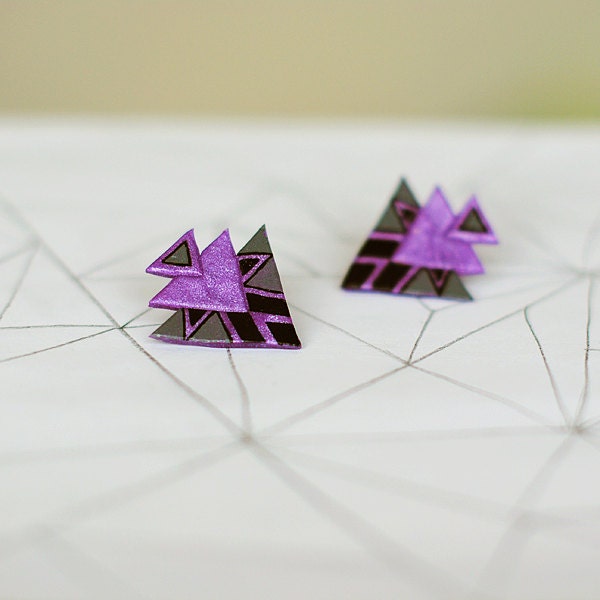 geometric purple and black tribal stud earrings