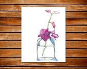 Orchid Bud Vase Watercolor and Ink Pink Purple Fine Art Print