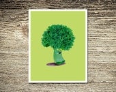 Broccoli Monster Print Green Vampire Illustrated Art Print