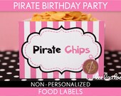 Pirate Birthday Party - Food Labels & Bonus: Toothpick Flags NonPersonalized Printable // Pirate Girl Pink Black - B10Nc Il_170x135