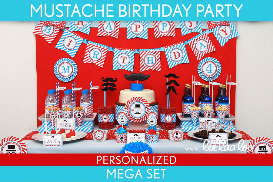 Mustache Bash Mustache Party Little Man Birthday Party Package Collection Set Mega Personalized Printable // Mustache - B34Pz2 Il_570xn