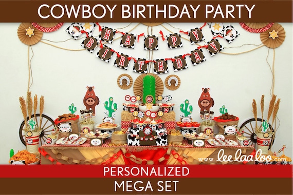 Cowboy Birthday Party Package Collection Set Mega Personalized Printable // Cowboy - B11Pz2 Il_570xn