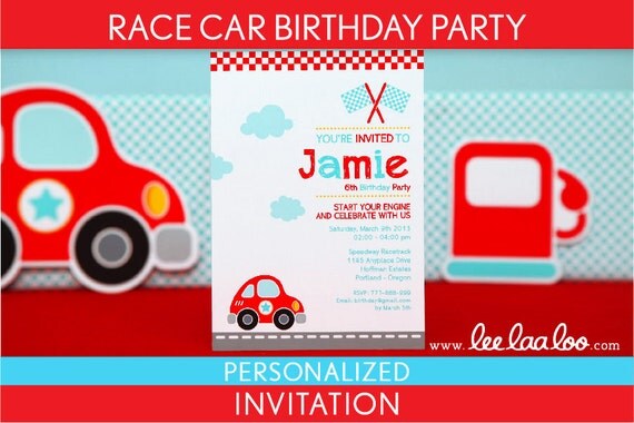 Race Car Birthday Party Invitation Personalized Printable // Cute Race Car - B36Pa1 Il_570xn