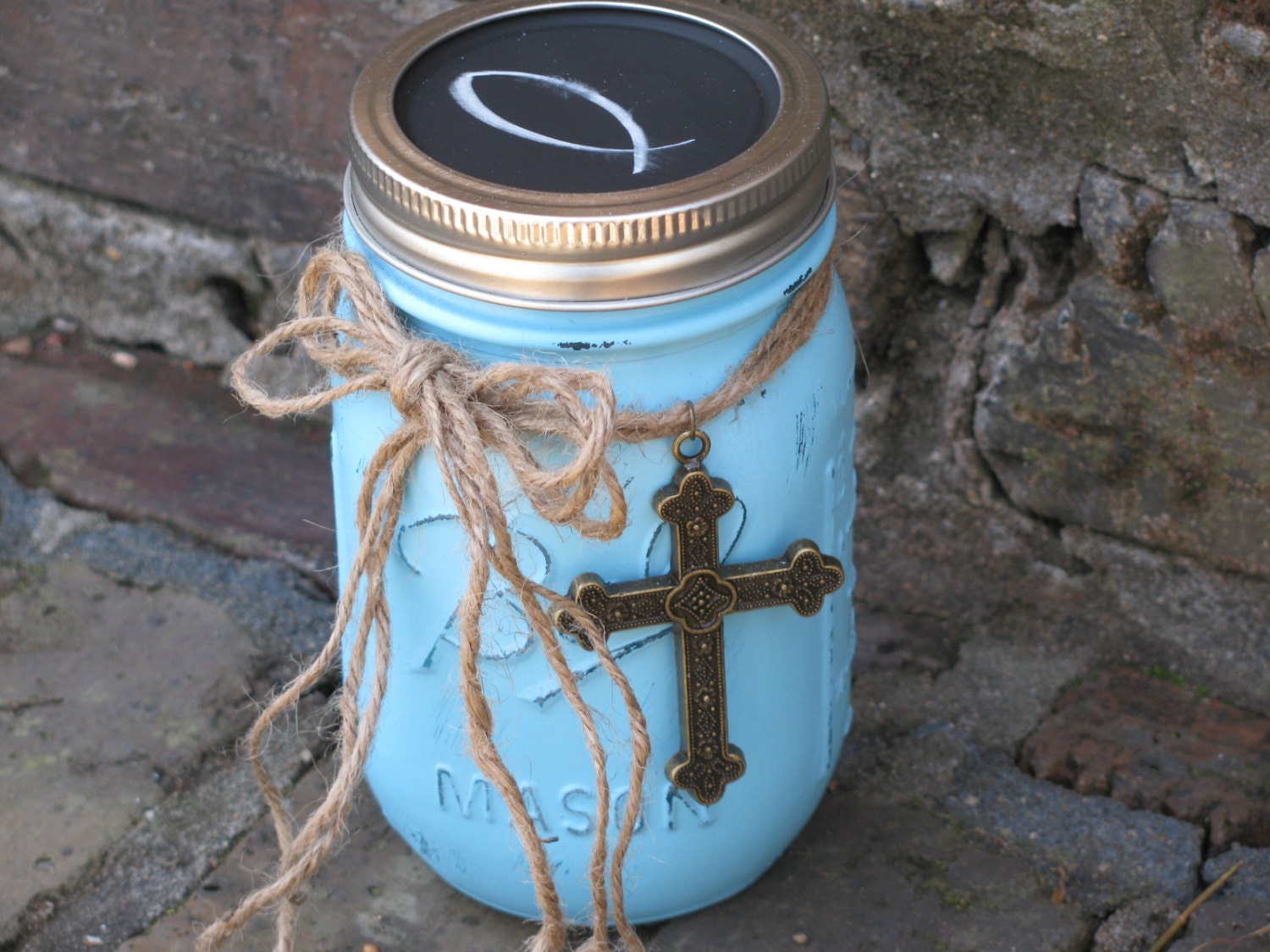 Scripture Jar, Turquoise with Chalkboard Lid
